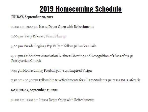 Homcoming 2019 Schedule