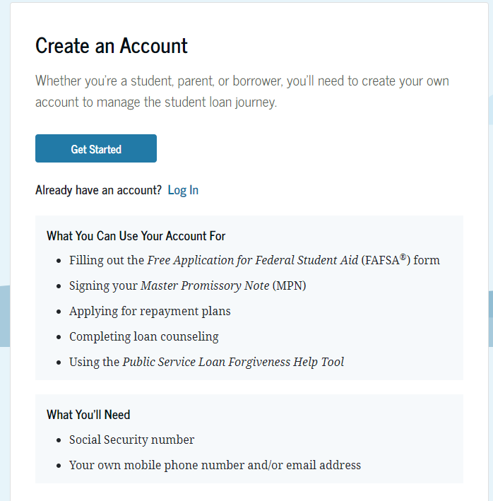 Create a FASFA Account 